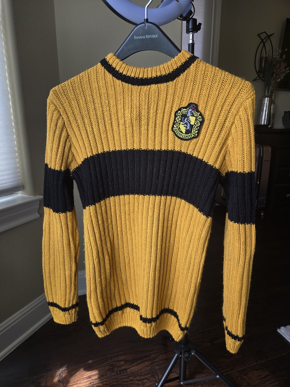 Harry Potter Ribbed Crewneck Sweater in Yellow with Black Stripe Detail